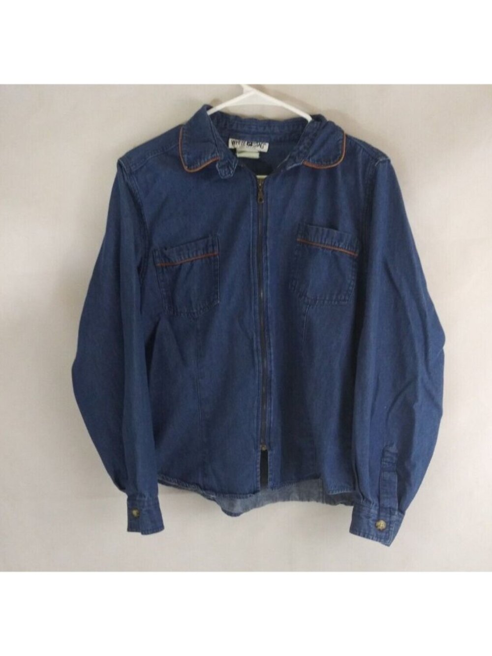 White Stag Women's Full Zip Denim Shirt With Embroidered Design Size Large